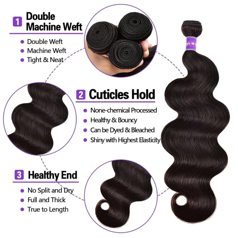 Human Hair Bundles w/ Closure Free Part (20 22 24+18) Body Wave 3 Bundles *NEW*